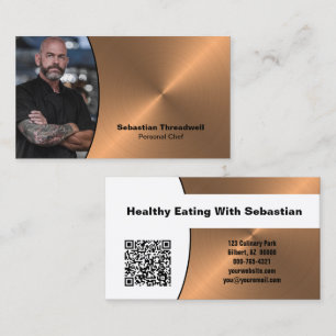 Tarjeta De Visita Código QR de foto profesional del chef Faux Copper