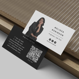 Tarjeta De Visita Código QR de Foto Profesional en Blanco y Negro