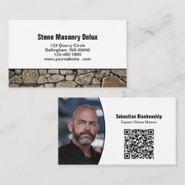 Tarjeta De Visita Código QR de foto profesional en pared de piedra