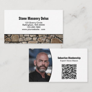 Tarjeta De Visita Código QR de foto profesional en pared de piedra