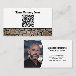 Tarjeta De Visita Código QR de foto profesional en pared de piedra