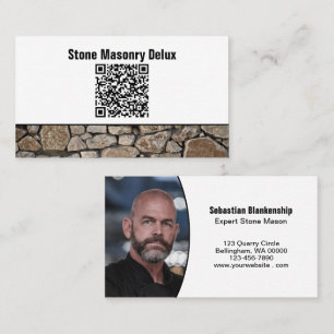 Tarjeta De Visita Código QR de foto profesional en pared de piedra