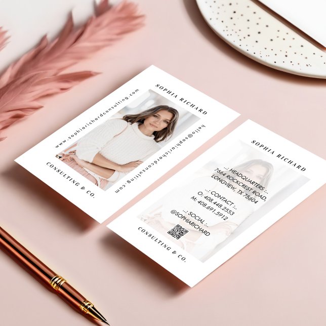 Tarjeta De Visita Código QR de foto profesional mínima moderna para  (Minimal Modern Professional Business Photo QR Code Business Card)