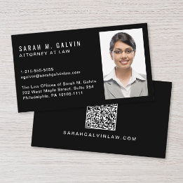 Tarjeta De Visita Código QR de foto profesional negro