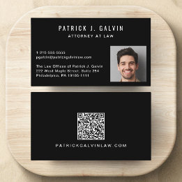Tarjeta De Visita Código QR de Foto Profesional Negro