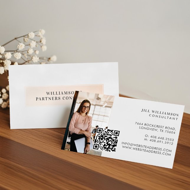 Tarjeta De Visita Código QR de Foto Profesional Simple Moderno Minim (Minimal Modern Simple Professional Photo QR Code Business Card)