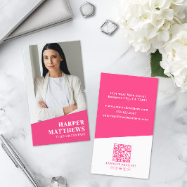 Tarjeta De Visita Código QR de foto rosa caliente vertical