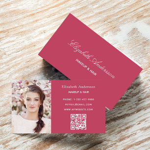 Tarjeta De Visita Código qr de foto rosa elegante