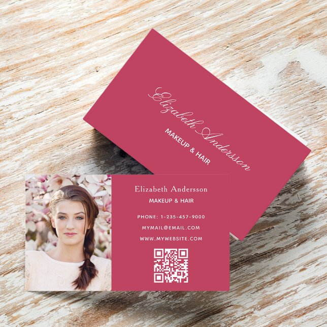 Tarjeta De Visita Código qr de foto rosa elegante (Subido por el creador)