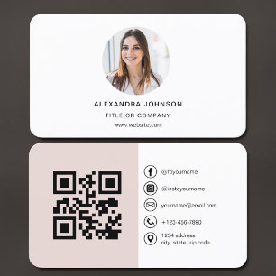 Tarjeta De Visita Código QR de Foto Rosa Sonrojado