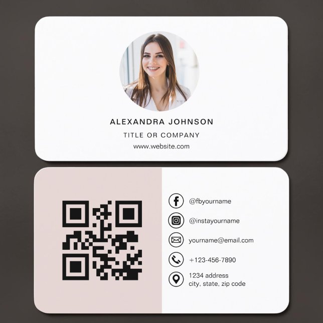 Tarjeta De Visita Código QR de Foto Rosa Sonrojado (Subido por el creador)