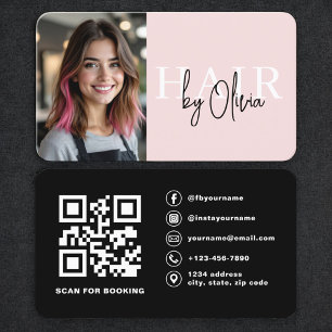 Tarjeta De Visita Código QR de foto rosa sonrosado para estilista de