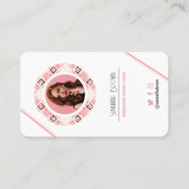 Tarjeta De Visita Código QR de foto rosada mínima con patrones