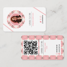 Tarjeta De Visita Código QR de foto rosada mínima con patrones