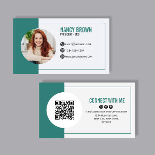 Tarjeta De Visita Código QR de Foto Turquesa Conéctate Conmigo