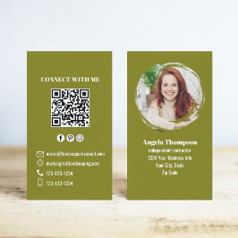 Tarjeta De Visita Código QR de Foto Verde Conecta conmigo Negocio