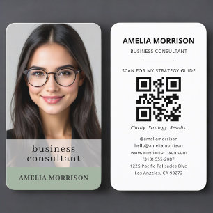 Tarjeta De Visita Código QR de foto verde esmeralda de consultor