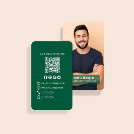 Tarjeta De Visita Código QR de Foto Verde Oscuro Conéctate Conmigo