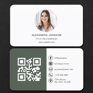 Tarjeta De Visita Código QR de foto verde salvia