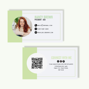 Tarjeta De Visita Código QR de Foto Verde Salvia Conéctate Conmigo M