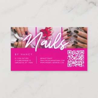 Tarjeta De Visita Código QR de Fotocolage Neon Rosa Caliente de Saló