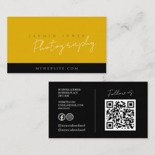 Tarjeta De Visita Código QR de Fotografía Amarillo Intenso