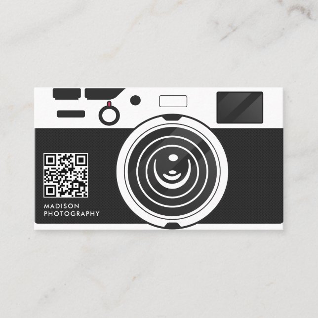 Tarjeta De Visita Código Qr De Fotografía Creativa En Blanco Y Negro (Anverso)