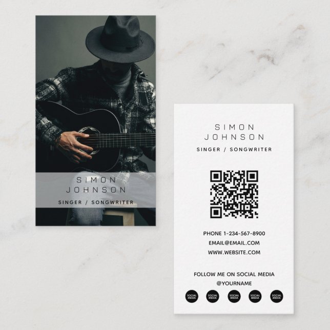 Tarjeta De Visita Código QR de fotografía de compositor musical cant (Anverso / Reverso)