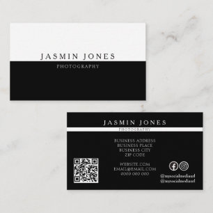 Tarjeta De Visita Código QR de Fotografía en Blanco y Negro Moderno