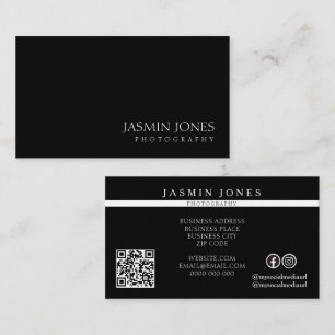 Tarjeta De Visita Código QR de fotografía minimalista negra