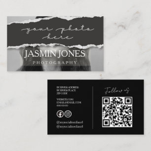 Tarjeta De Visita Código QR de Fotografía Moderna en Negro
