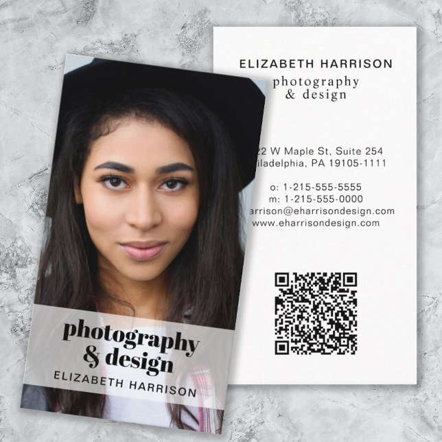 Tarjeta De Visita Código QR de fotografía profesional (Make connections and leave a lasting impression with our modern QR code and photo business card)