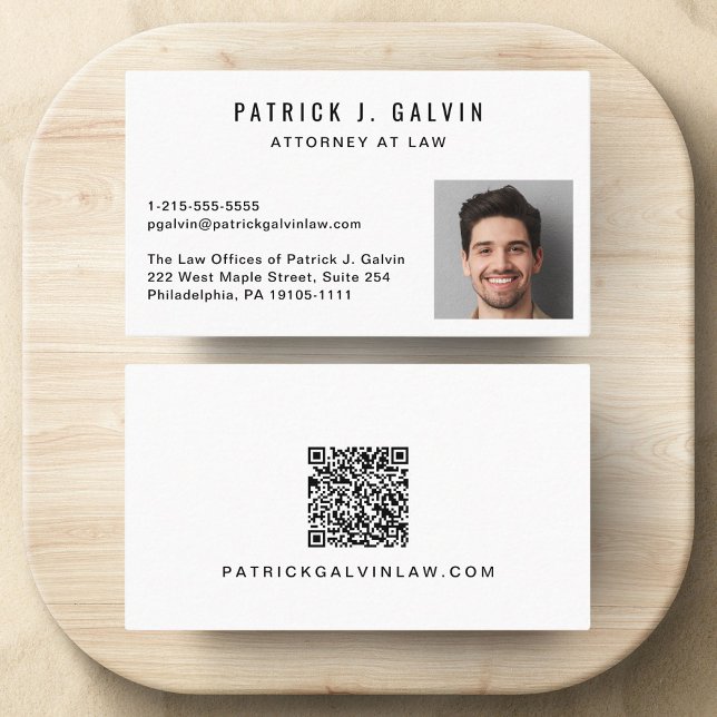 Tarjeta De Visita Código QR de fotografía profesional (Make a lasting impression with this modern business card featuring your photo and scannable QR code)