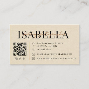 Tarjeta De Visita Código QR de Fotógrafo de Boda con Lino Falso Mode
