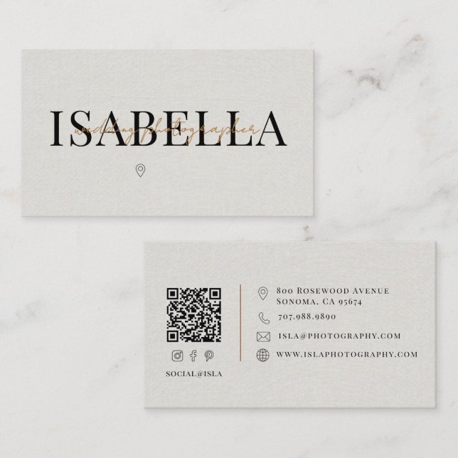 Tarjeta De Visita Código QR de Fotógrafo de Boda Moderno (Anverso / Reverso)