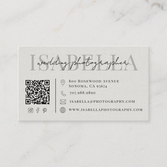 Tarjeta De Visita Código QR de Fotógrafo de Boda Moderno (Anverso)