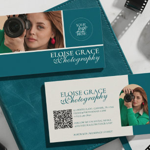 Tarjeta De Visita Código QR de Fotógrafo de Foto Moderna Turquesa