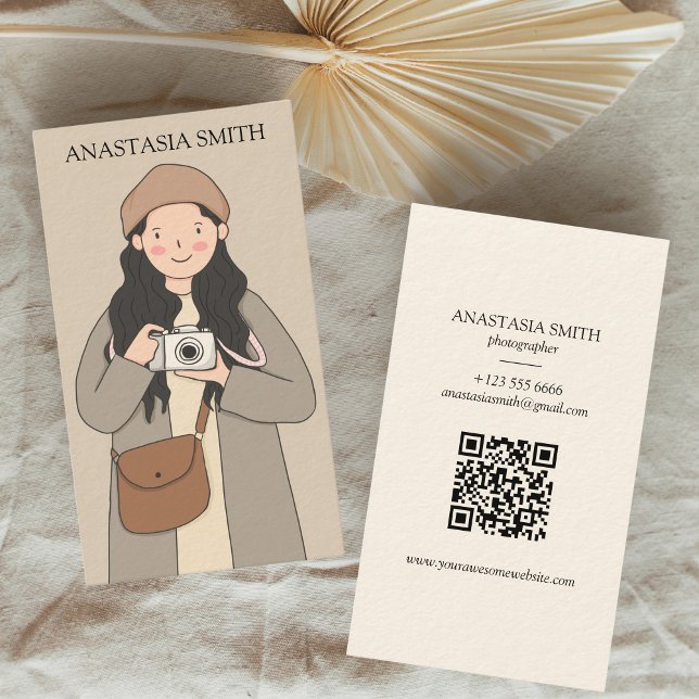 Tarjeta De Visita Código QR de fotógrafo | Kawaii moderno (Kawaii Photographer Business Card)