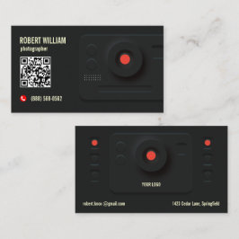 Tarjeta De Visita Código QR de Fotógrafo Moderno Negro | Diseño Mini