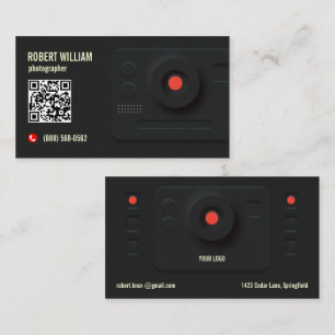 Tarjeta De Visita Código QR de Fotógrafo Moderno Negro   Diseño Mini