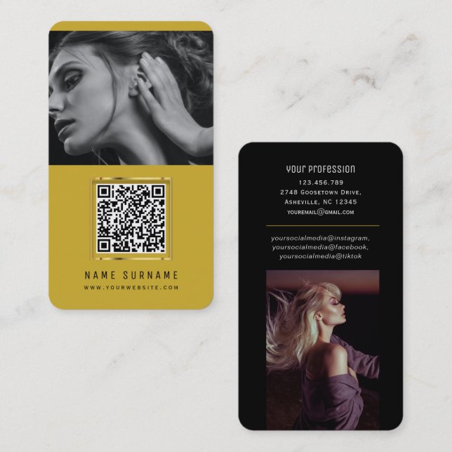 Tarjeta De Visita código qr de fotos código de barras escaneable ama (Anverso / Reverso)