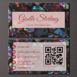 Tarjeta De Visita Código QR de Gemstone Óptico Negro Tecnológico Las