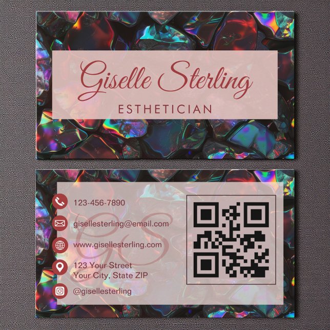 Tarjeta De Visita Código QR de Gemstone óptico para esteticistas neg (Subido por el creador)