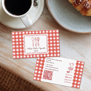 Tarjeta De Visita Código QR de Gingham de Panadería Rústica de Granj