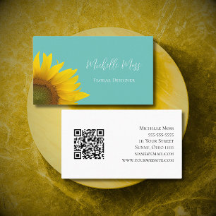 Tarjeta De Visita Código QR de girasol botánico Boho caprichoso