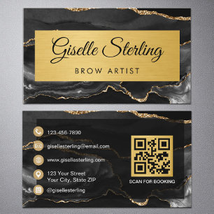 Tarjeta De Visita Código QR de Glitter Artista de Cejas Ágata Oro Ne