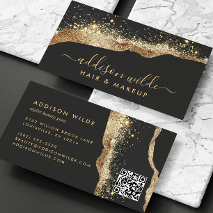 Tarjeta De Visita Código QR de guión con brillo negro y dorado impre