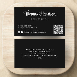 Tarjeta De Visita Código QR de guión elegante negro