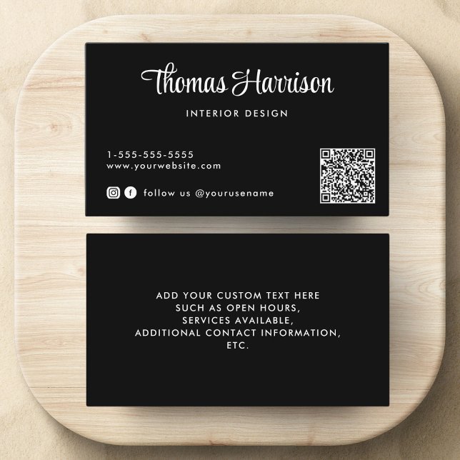 Tarjeta De Visita Código QR de guión elegante negro (Capture attention, make connections, and leave a lasting impression with our modern QR business card)