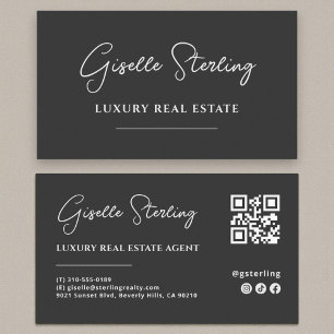 Tarjeta De Visita Código QR de guión Minimalista negro de lujo